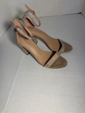 Madden Girl Blush Nude Beela -1 Open Toe Ankle-Strap Block Heels 8.5